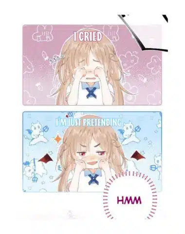 Manga art: Young girl pretending to cry