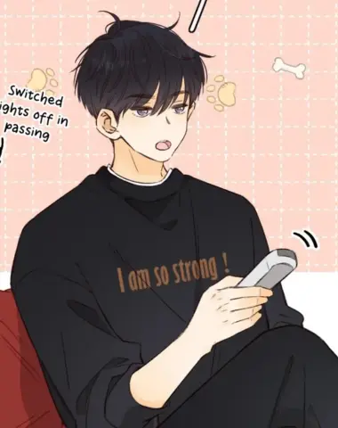 romance manga male lead sitting at the couch controlling the remote for tv