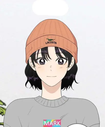 Young woman from a manga romance story with a beanie on her head